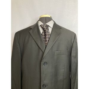 Pierre Cardin Mens Suit Jacket Blazer Sport Coat 44R 48" Gray Stripe 3 Button